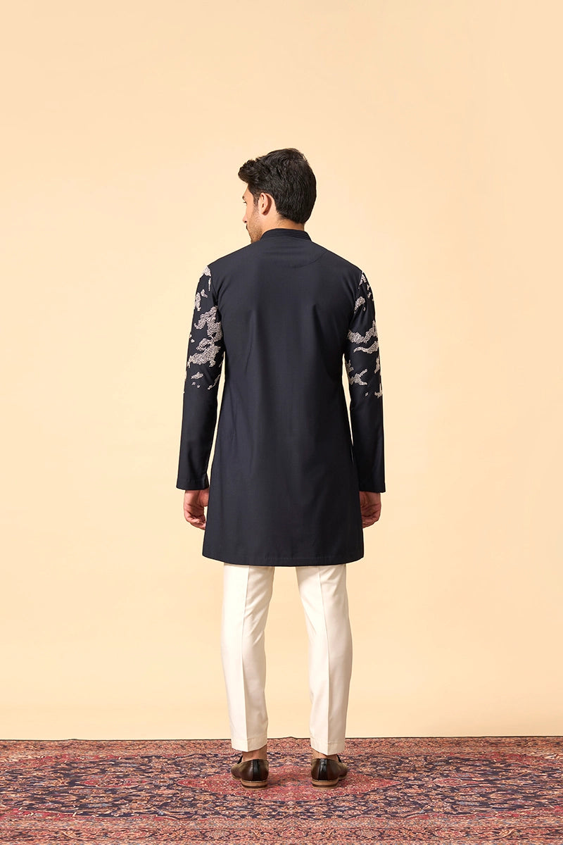 Blue Resham Embroidered Terywool Kurta Set