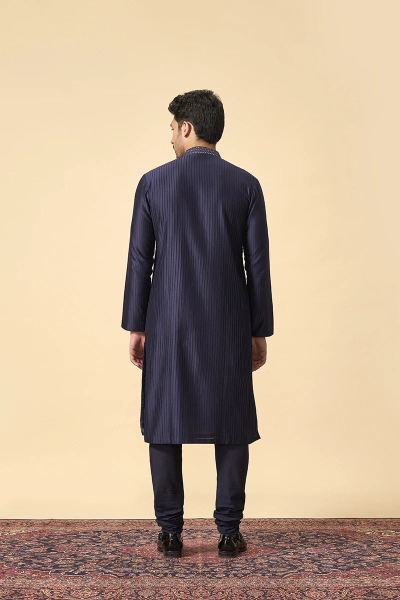 Blue Resham & Tikki Work Chanderi Silk Kurta Set