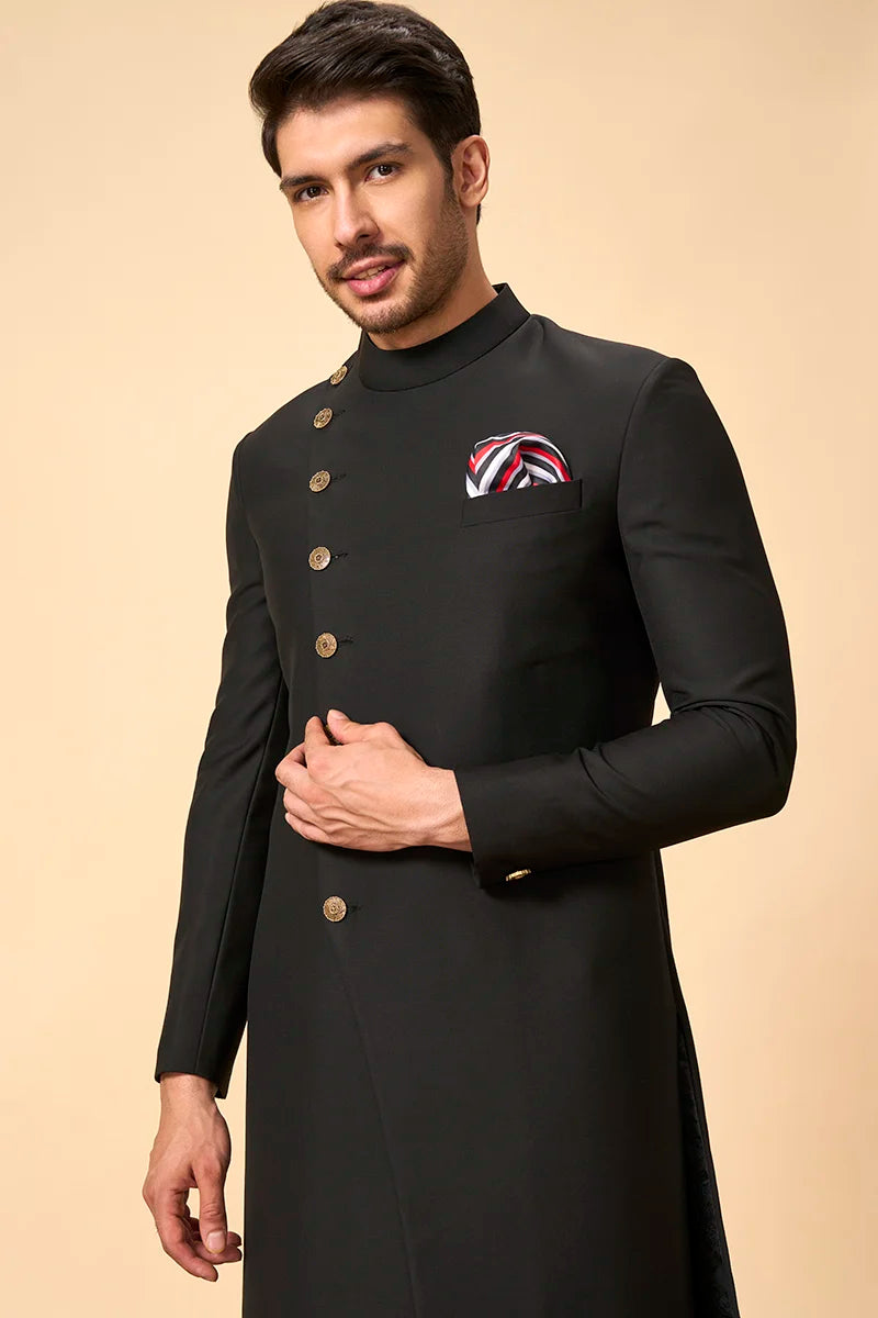 Black Asymmetric Achkan Indo western