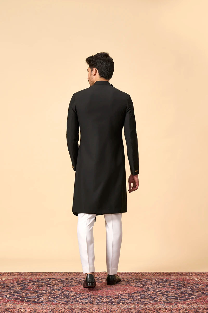 Black Asymmetric Achkan Indo western