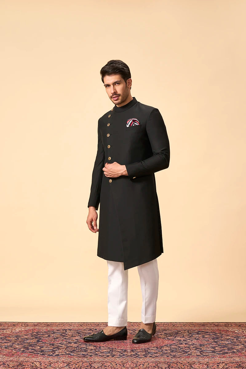 Black Asymmetric Achkan Indo western