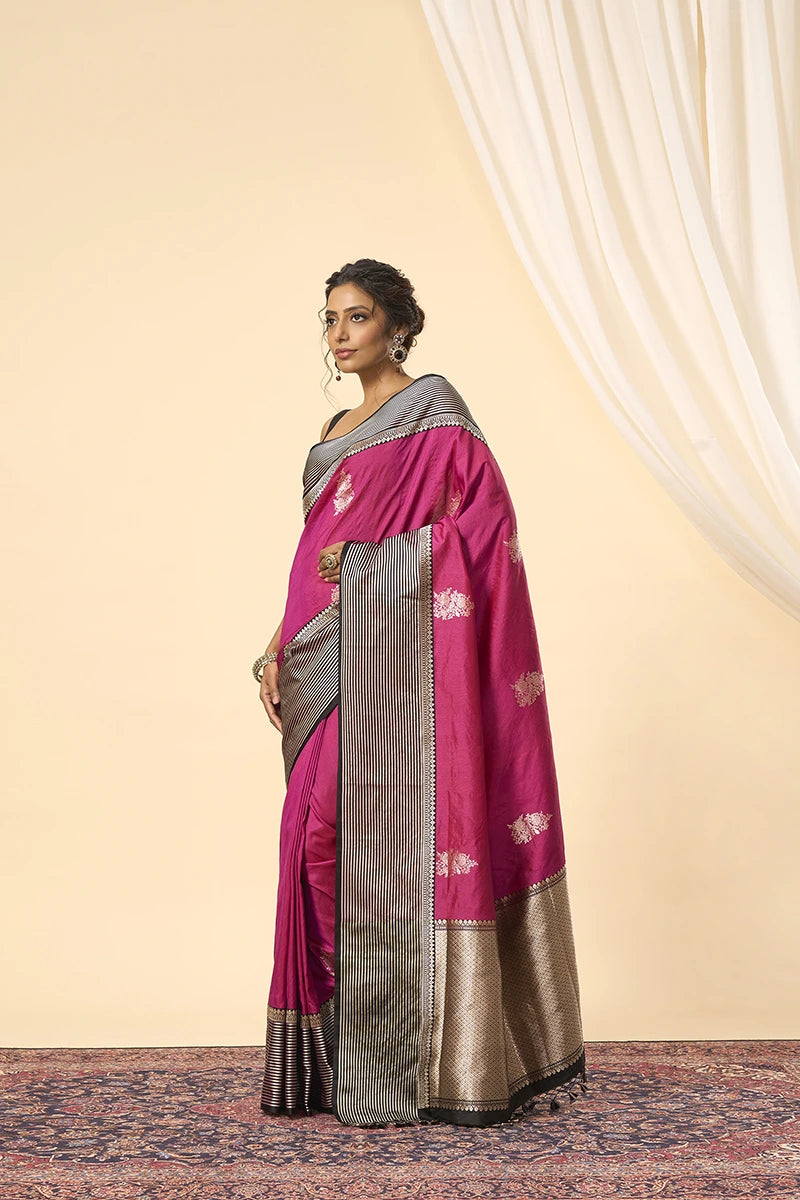 Pink Banarasi Handwoven Kathan Silk Saree with Zari Weave