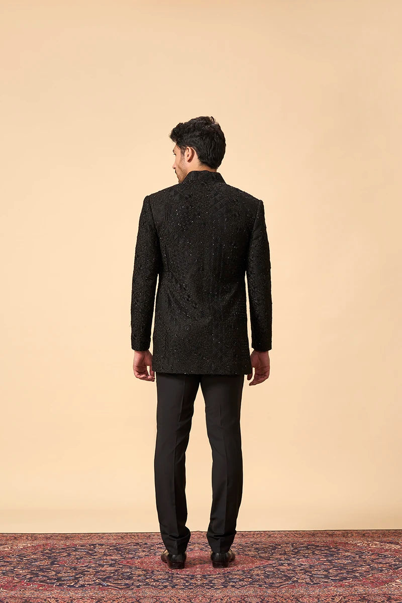 Black Matka Silk Indo western set with Resham & Bead Embroidery