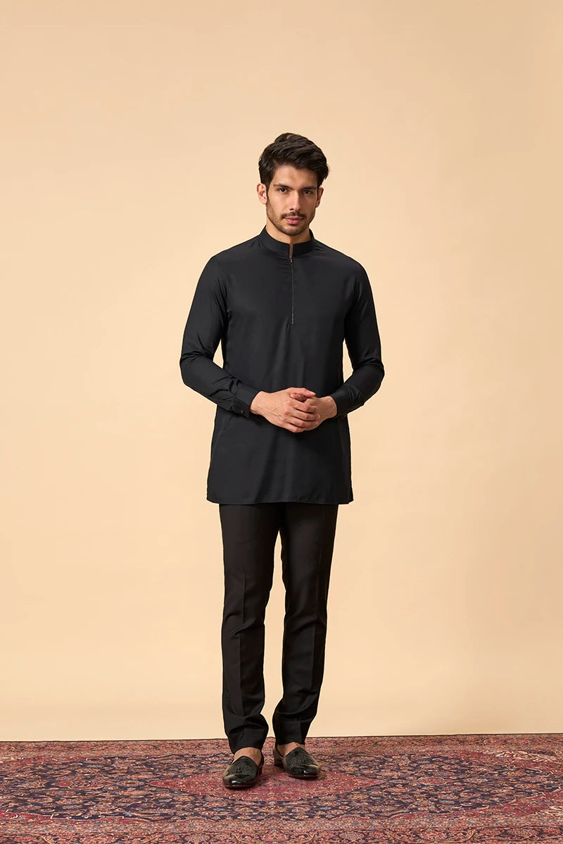 Black Matka Silk Indo western set with Resham & Bead Embroidery