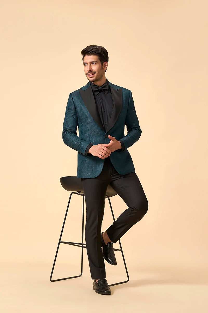 Jute Silk Self-Embroidered Tuxedo