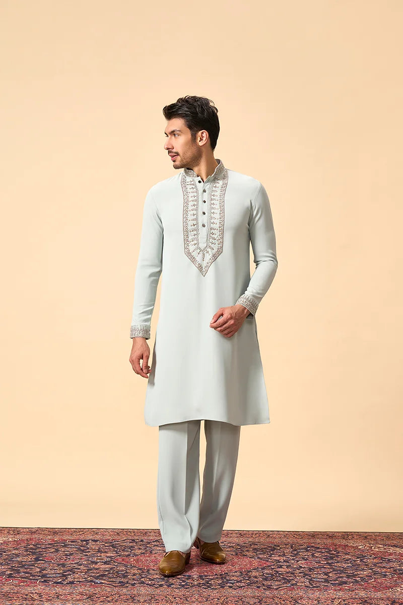 Mint Blue Tencel Kurta with Metal Work