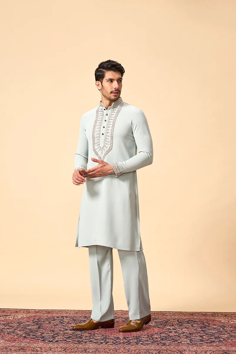 Mint Blue Tencel Kurta with Metal Work