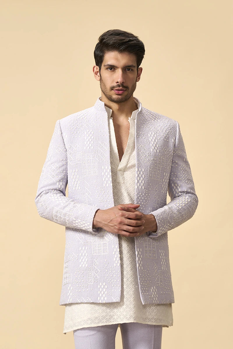 Soft Lavender Embroidered Indo western Set