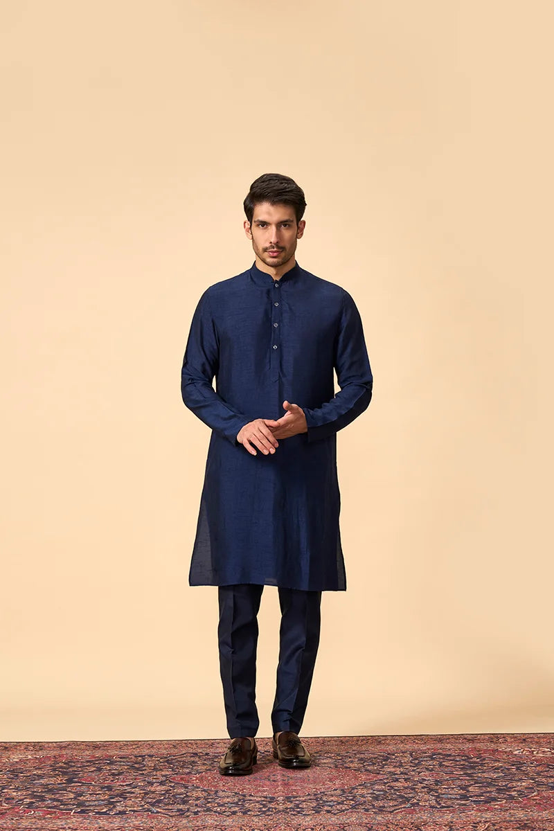 Royal Blue Zardosi Embroidered High-Neck Indo-Western Set