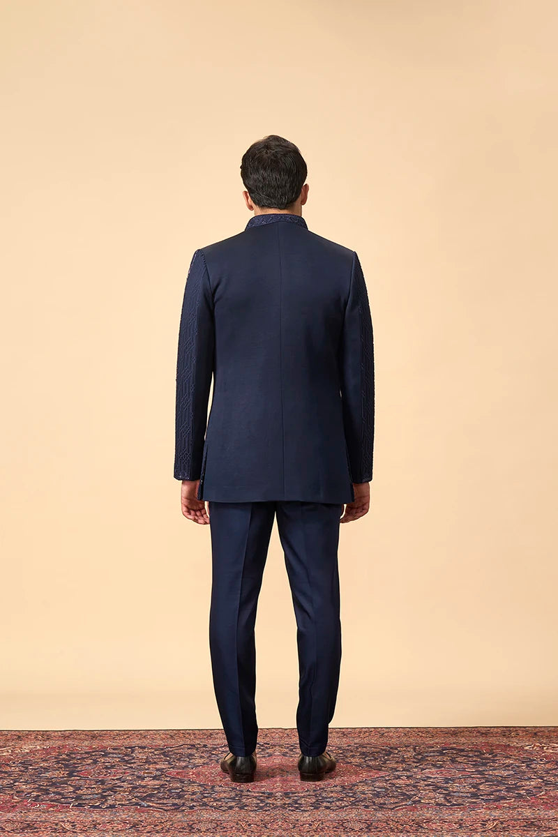 Blue Resham Katdana Embroidered Indo-Western Jacket Set