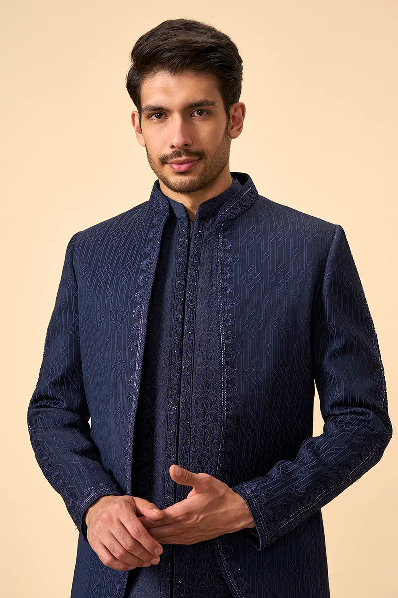 Blue Resham Katdana Embroidered Indo-Western Jacket Set