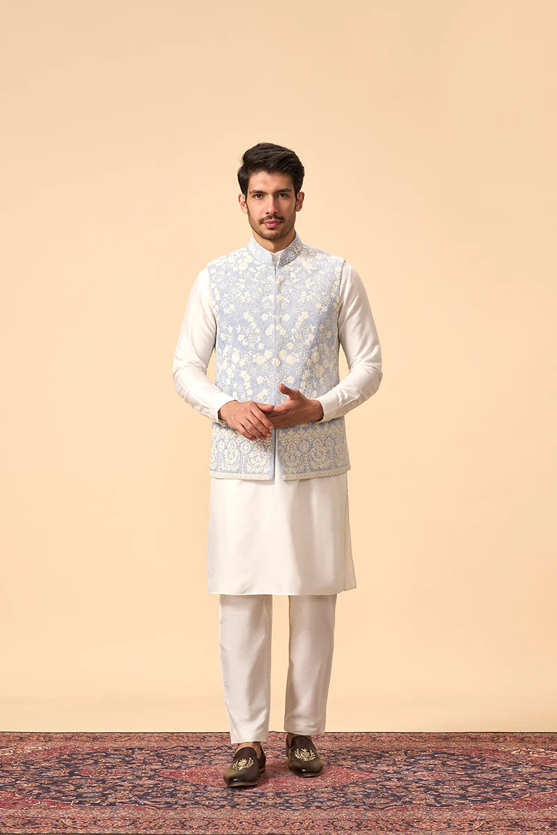 Light Blue Resham Embroidered Jacket Set