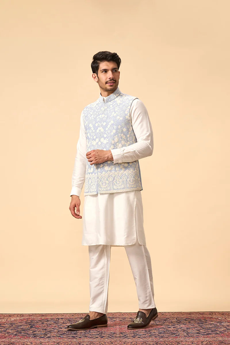 Light Blue Resham Embroidered Jacket Set