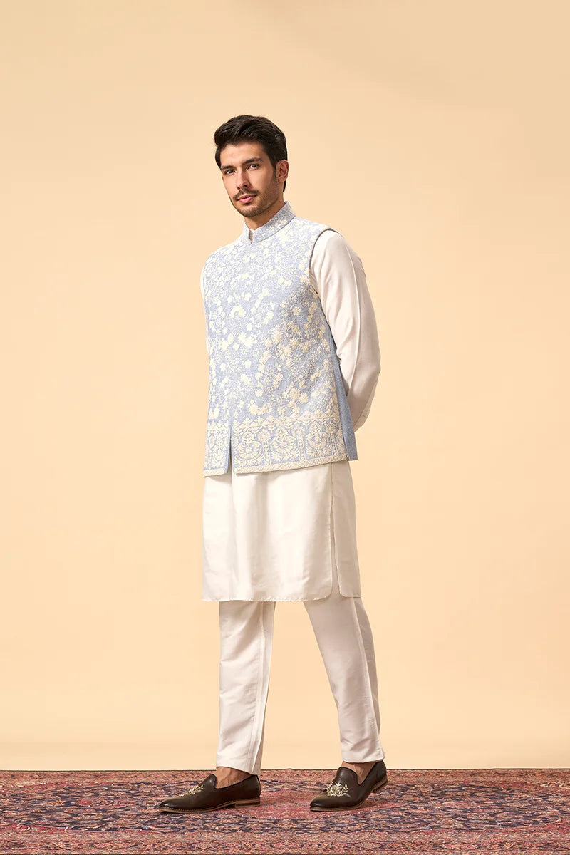 Light Blue Resham Embroidered Jacket Set