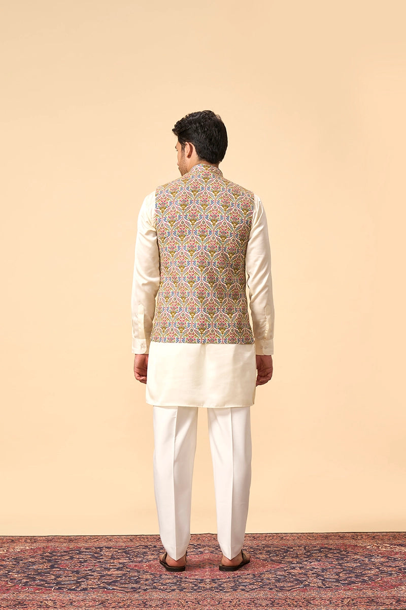 Multicolour Modal Silk Jacket With Zari Work