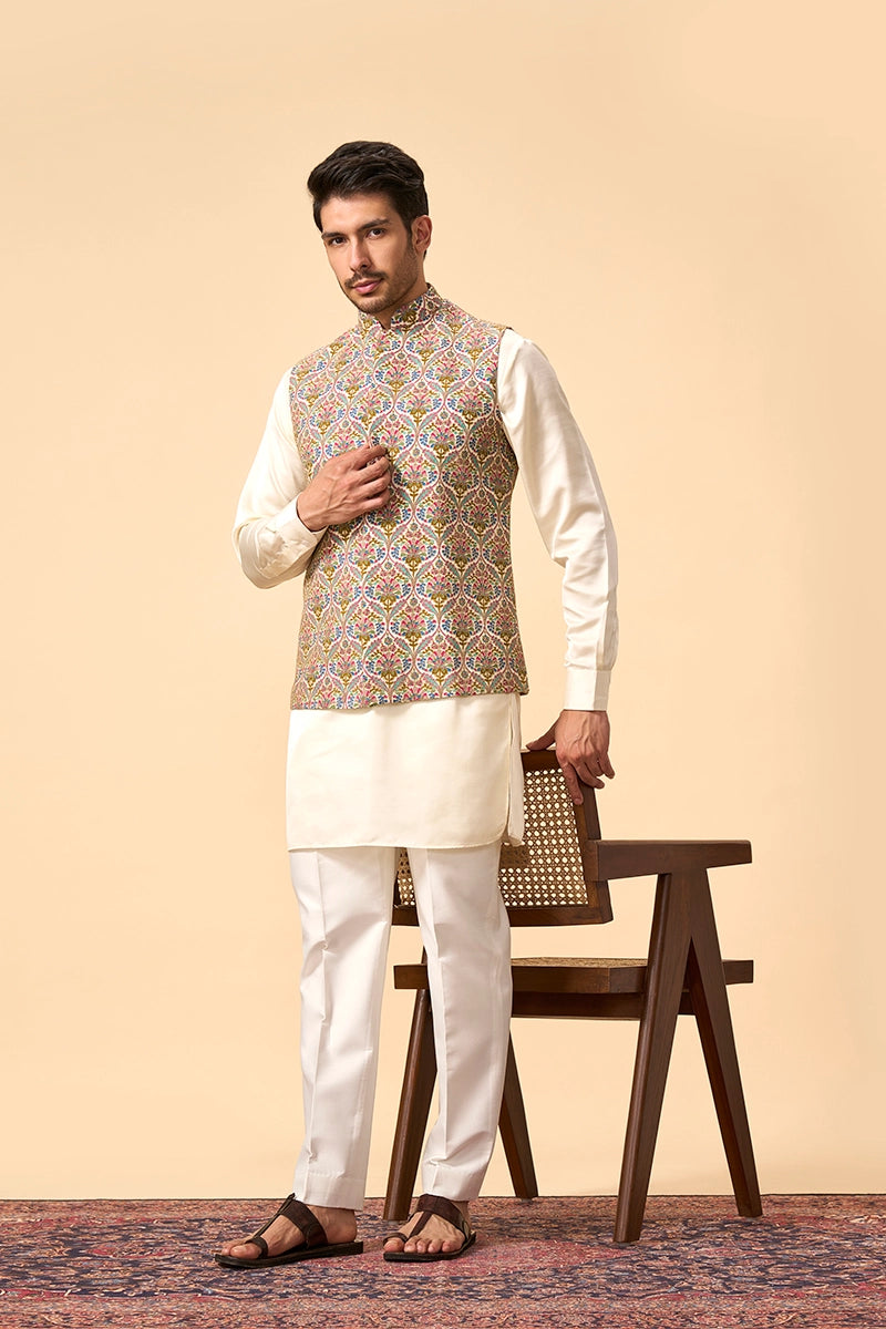 Multicolour Modal Silk Jacket With Zari Work