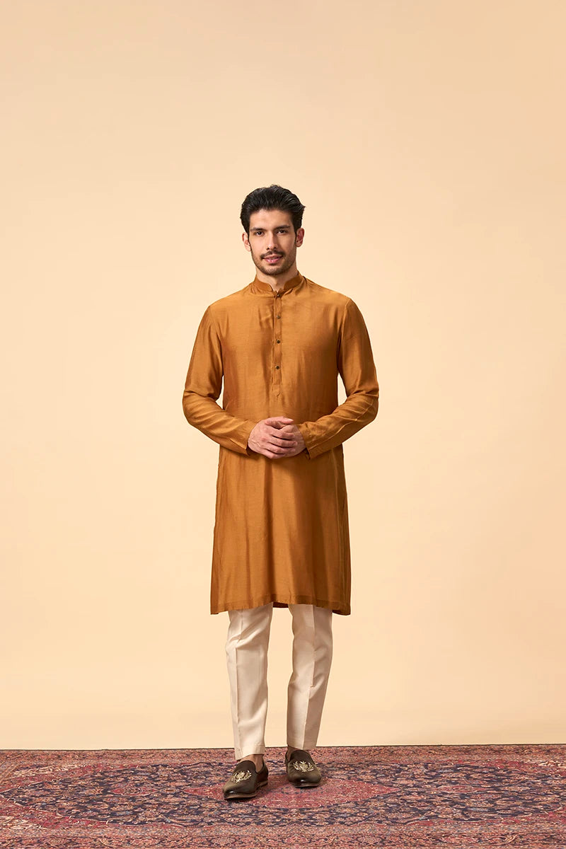 Rust Quilted Silk Sherwani with Embellished Dupatta