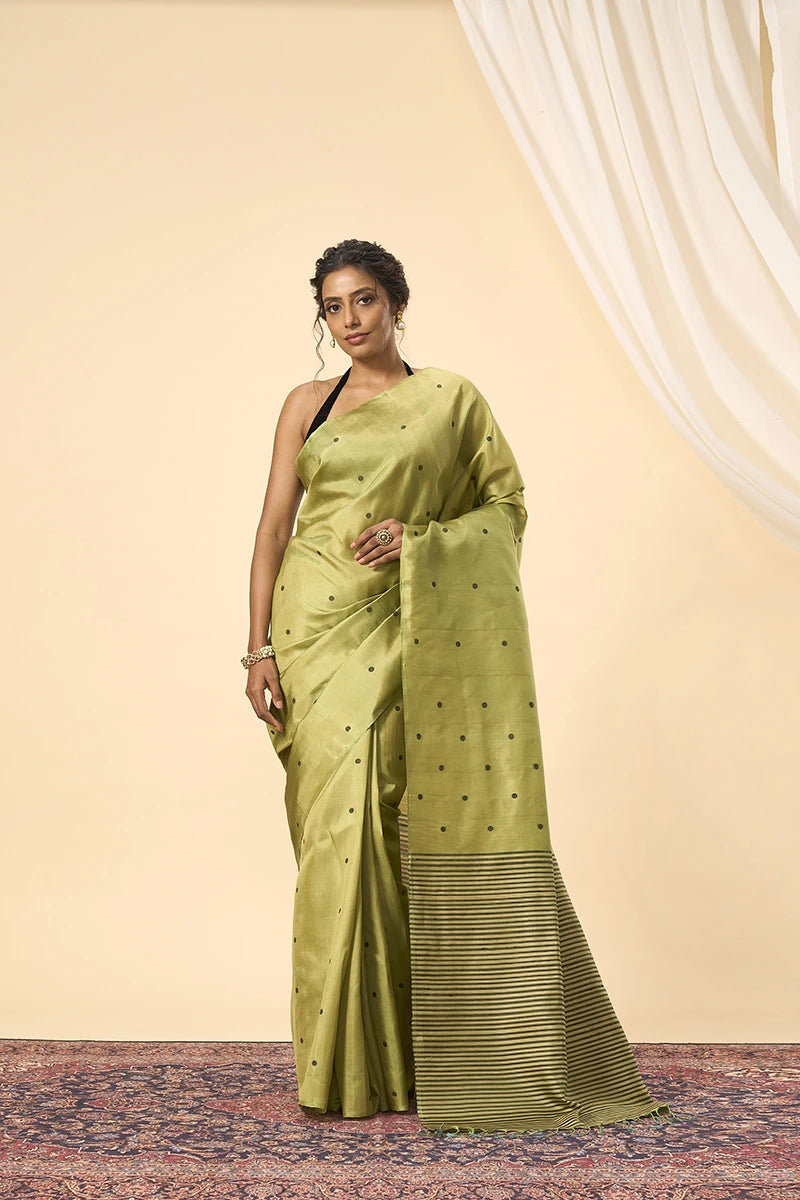 Light Olive Green Handwoven South Silk Saree