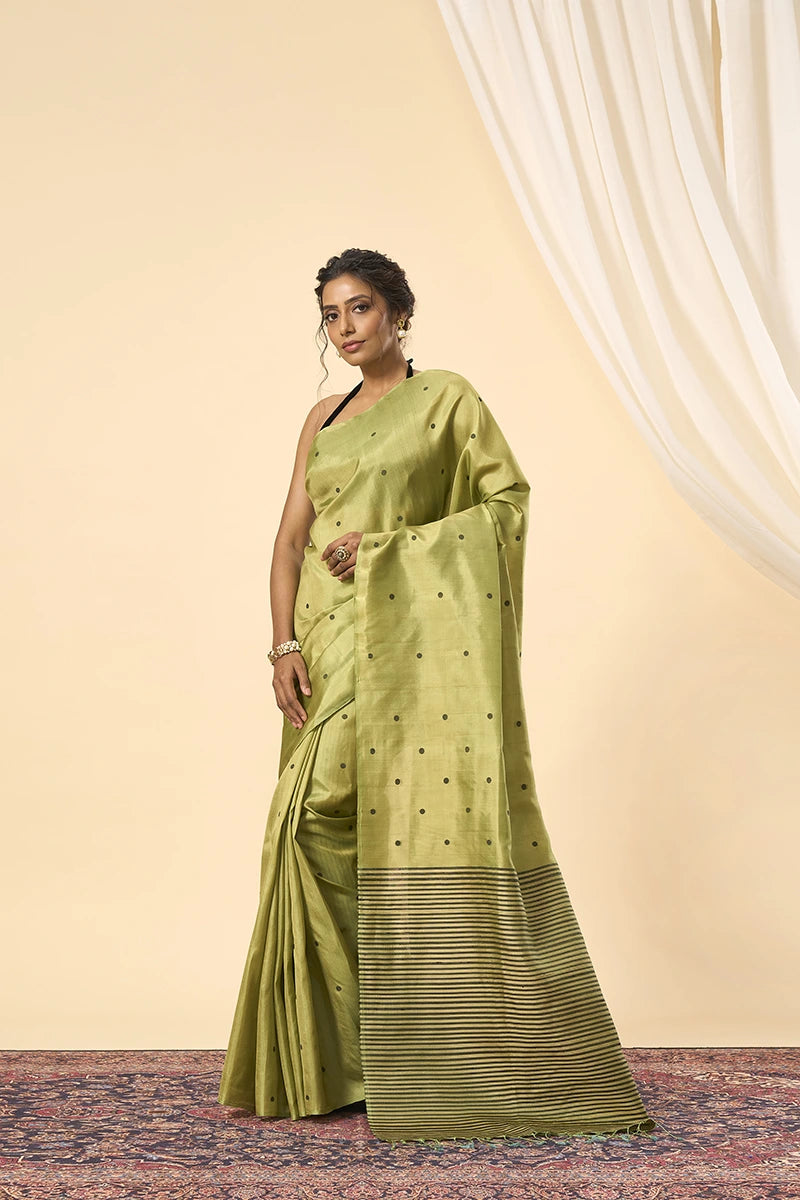 Light Olive Green Handwoven South Silk Saree