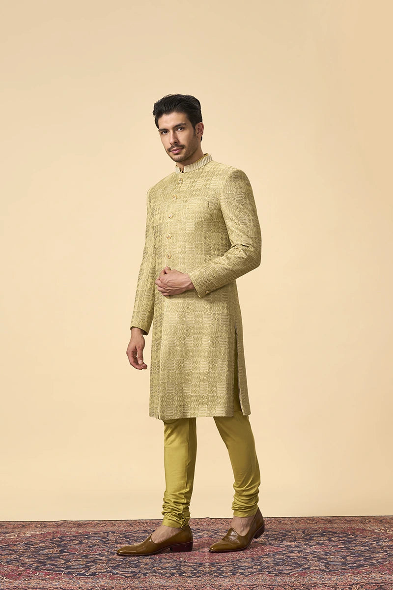 Regal Tussar Silk Sherwani with Resham Work