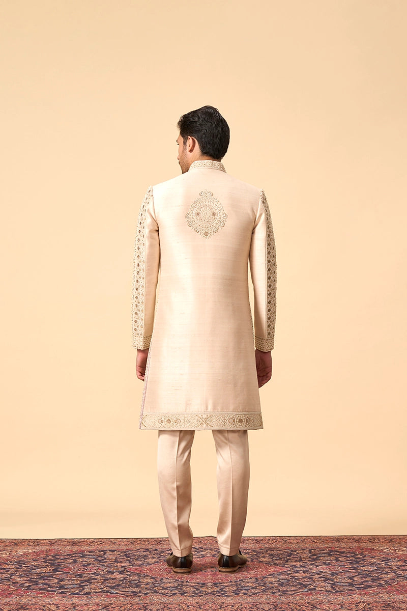 Beige embroidered sherwani
