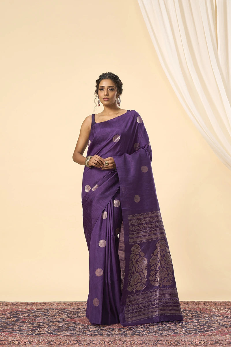 Purple Handwoven South Silk Saree with Intricate Zari Weave