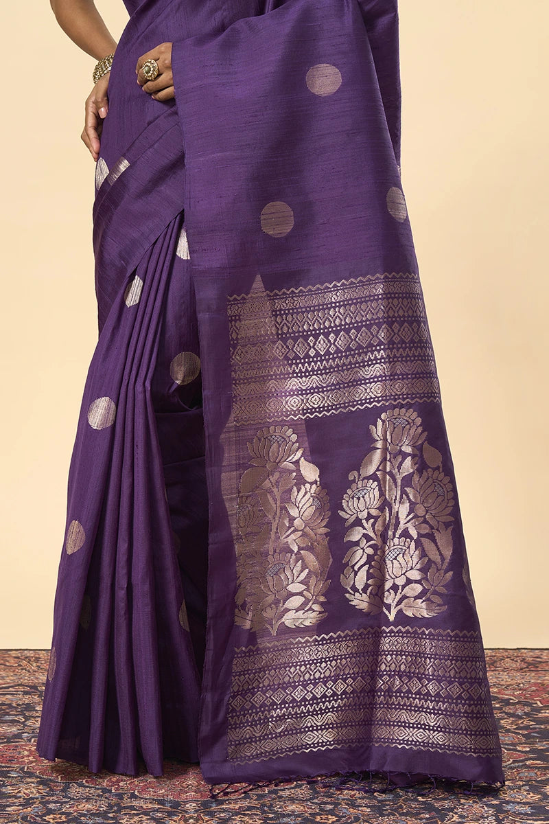 Purple Handwoven South Silk Saree with Intricate Zari Weave