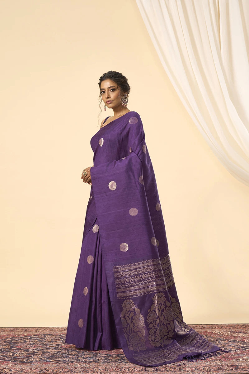 Purple Handwoven South Silk Saree with Intricate Zari Weave
