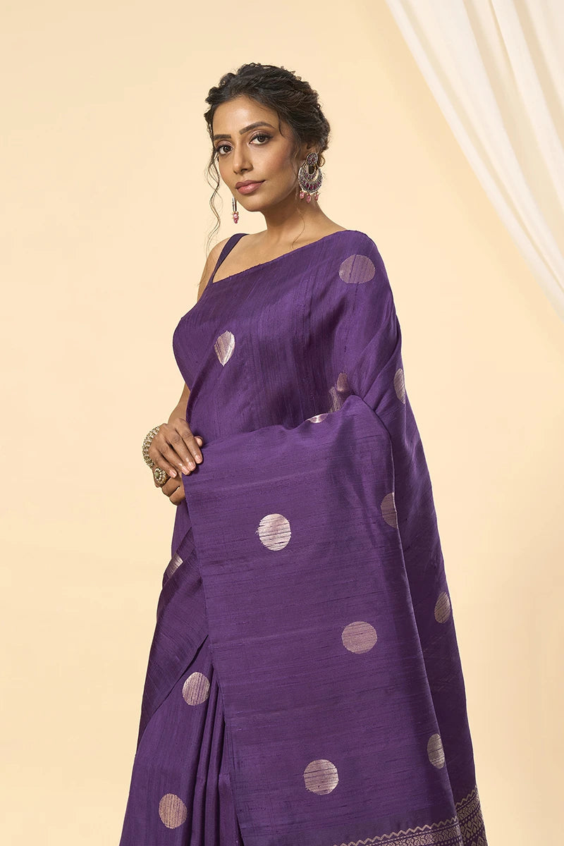 Purple Handwoven South Silk Saree with Intricate Zari Weave