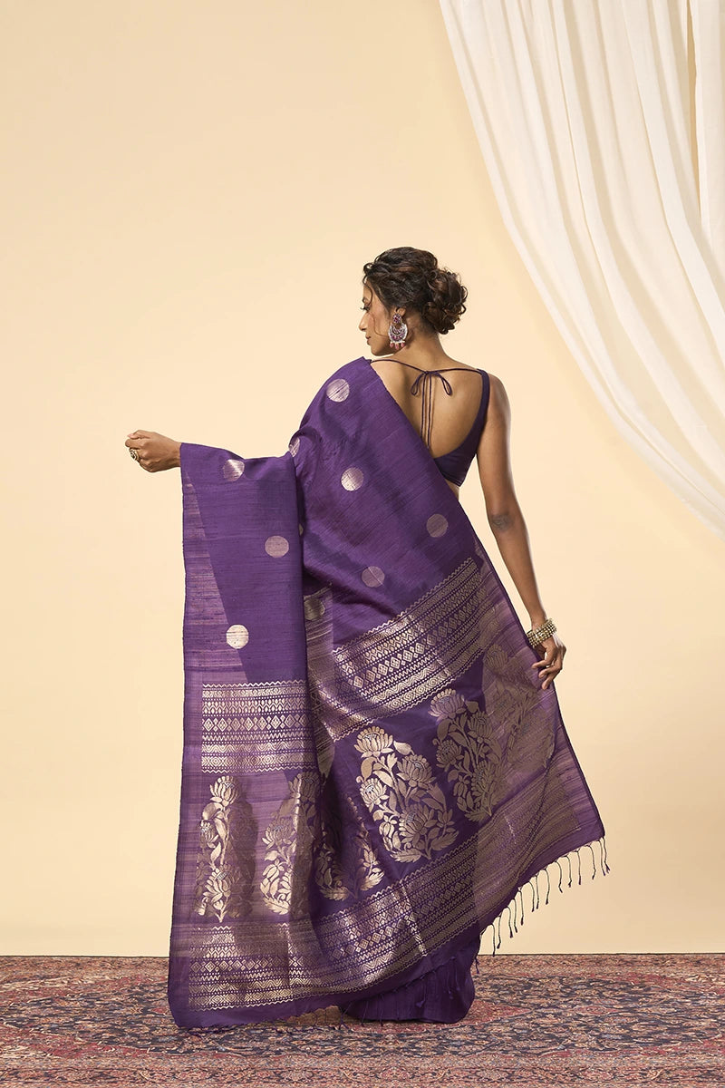 Purple Handwoven South Silk Saree with Intricate Zari Weave