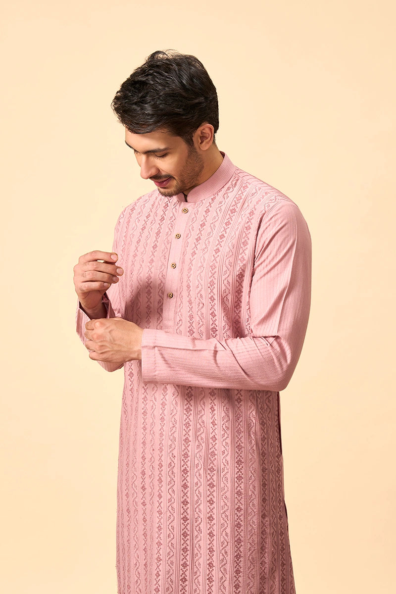 Elegant Onion Pink Kurta Set in Cotton Silk