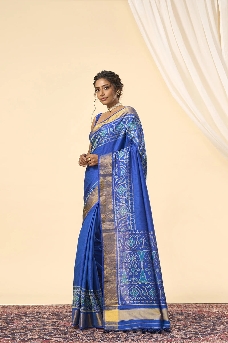 Blue Pure Silk Patola Saree with Intricate Handwoven Detailing