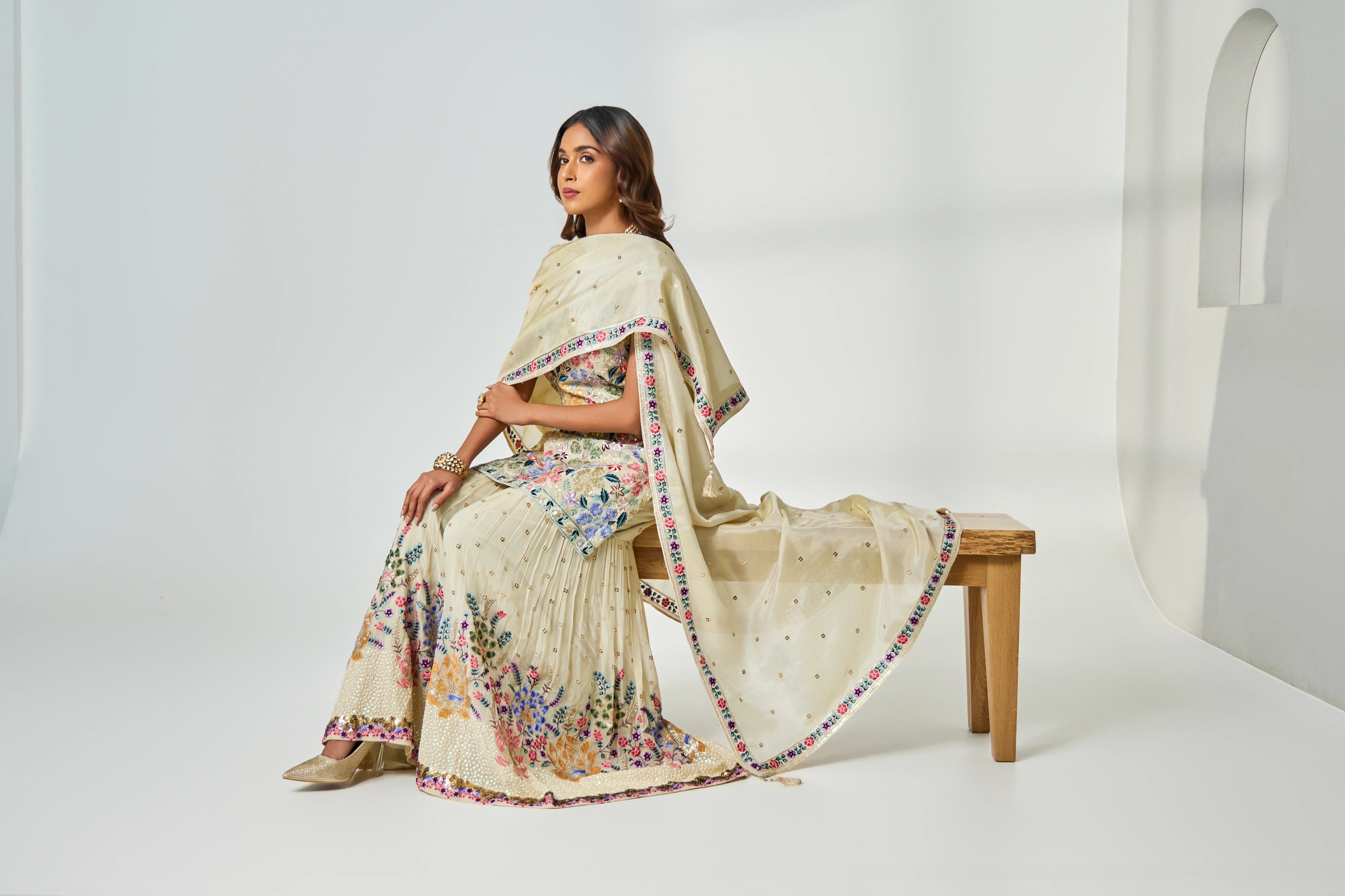 Ivory Sleeveless Sharara Set