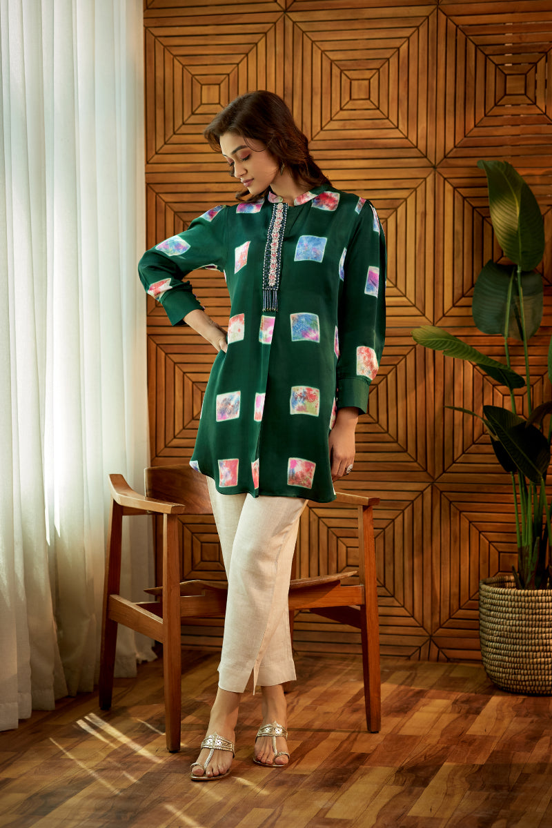 green satin kurta