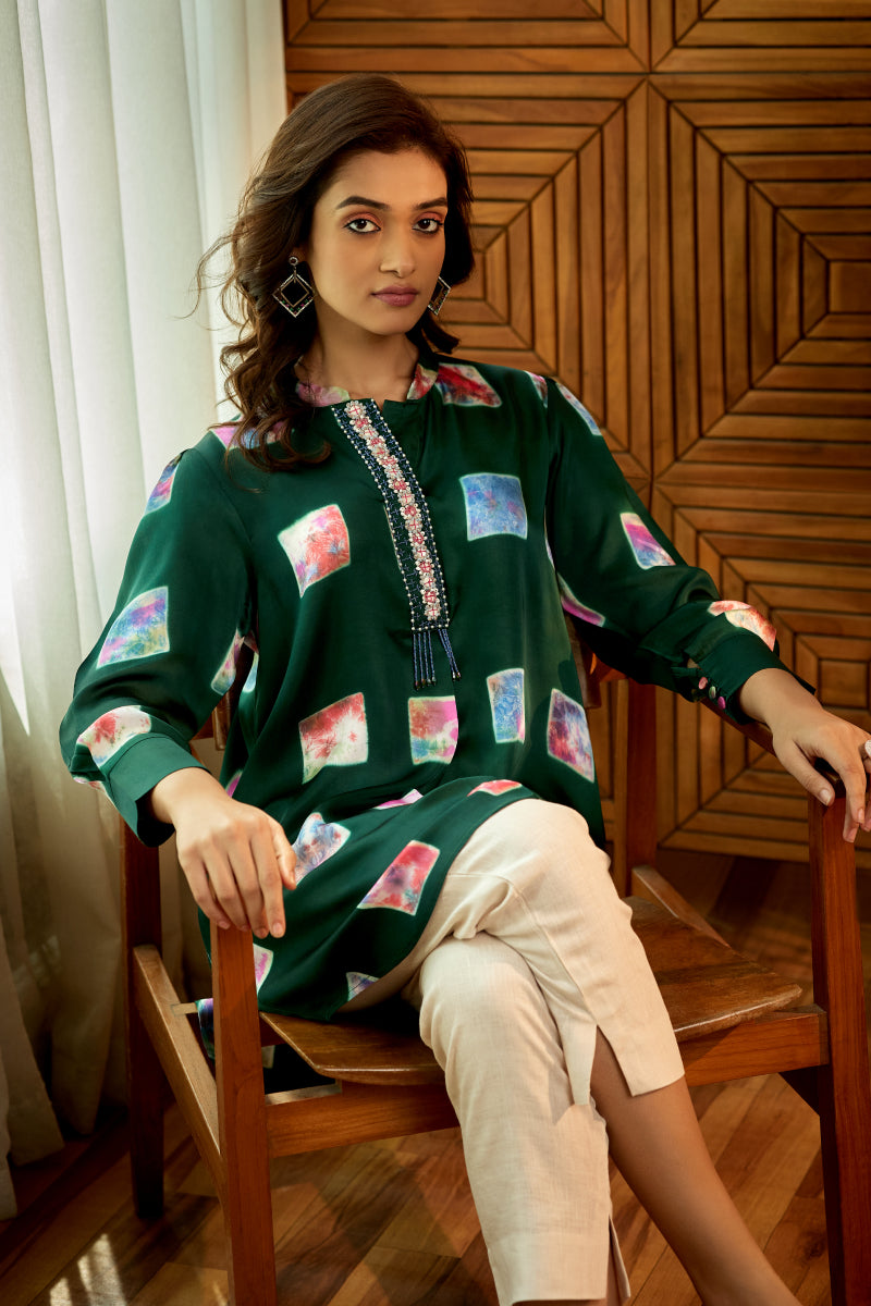 green satin kurta