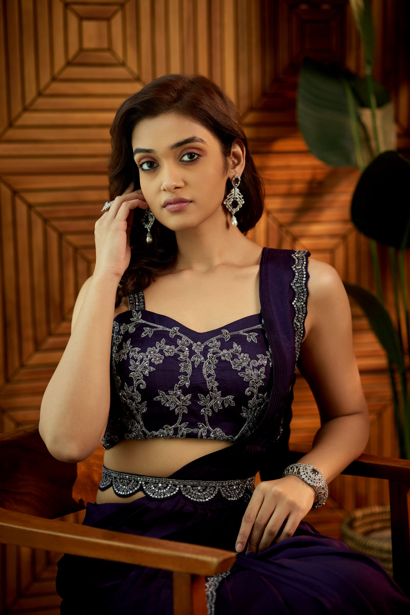 purple embroidered silk saree