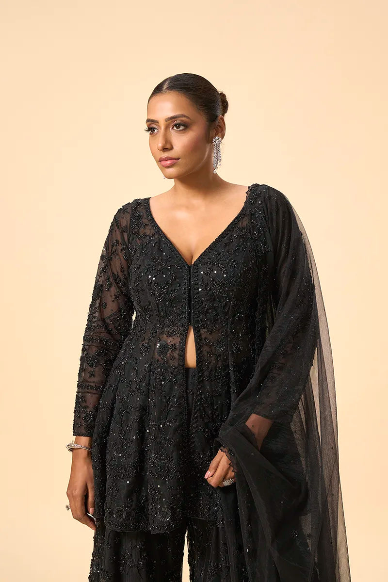 Black embelished sharara set
