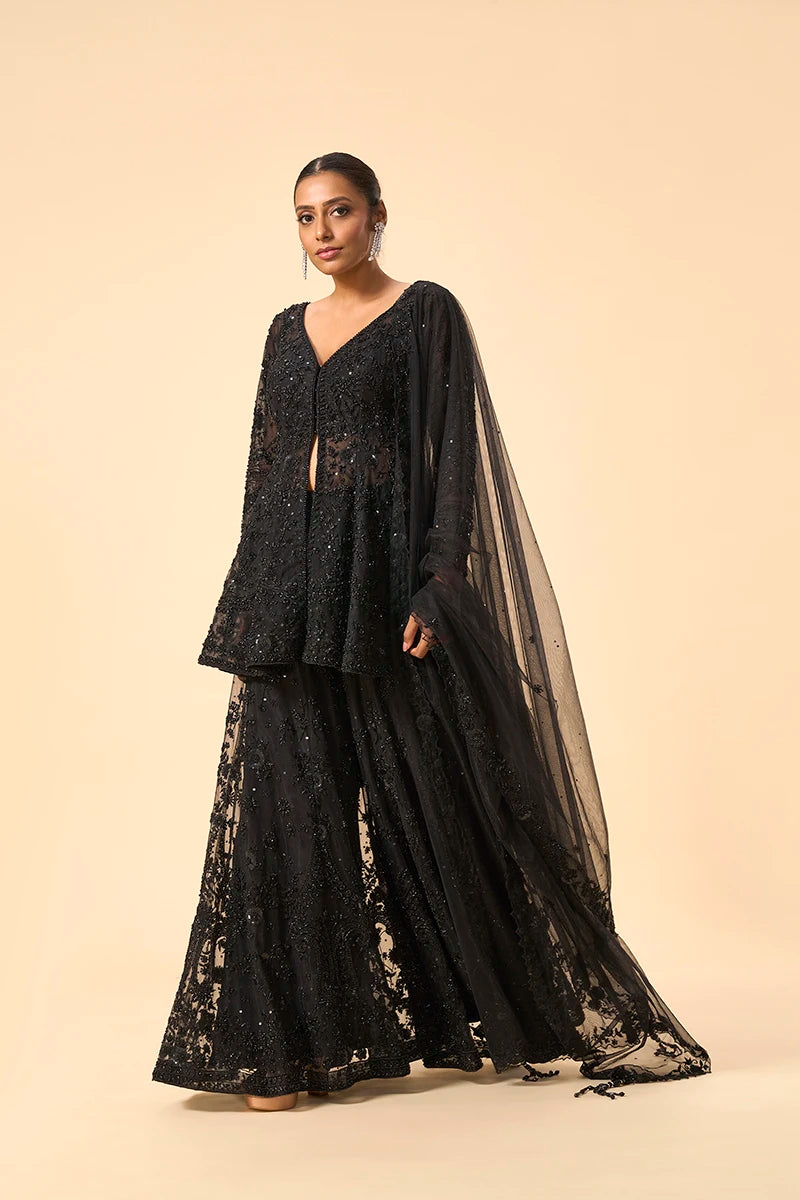 Black embelished sharara set