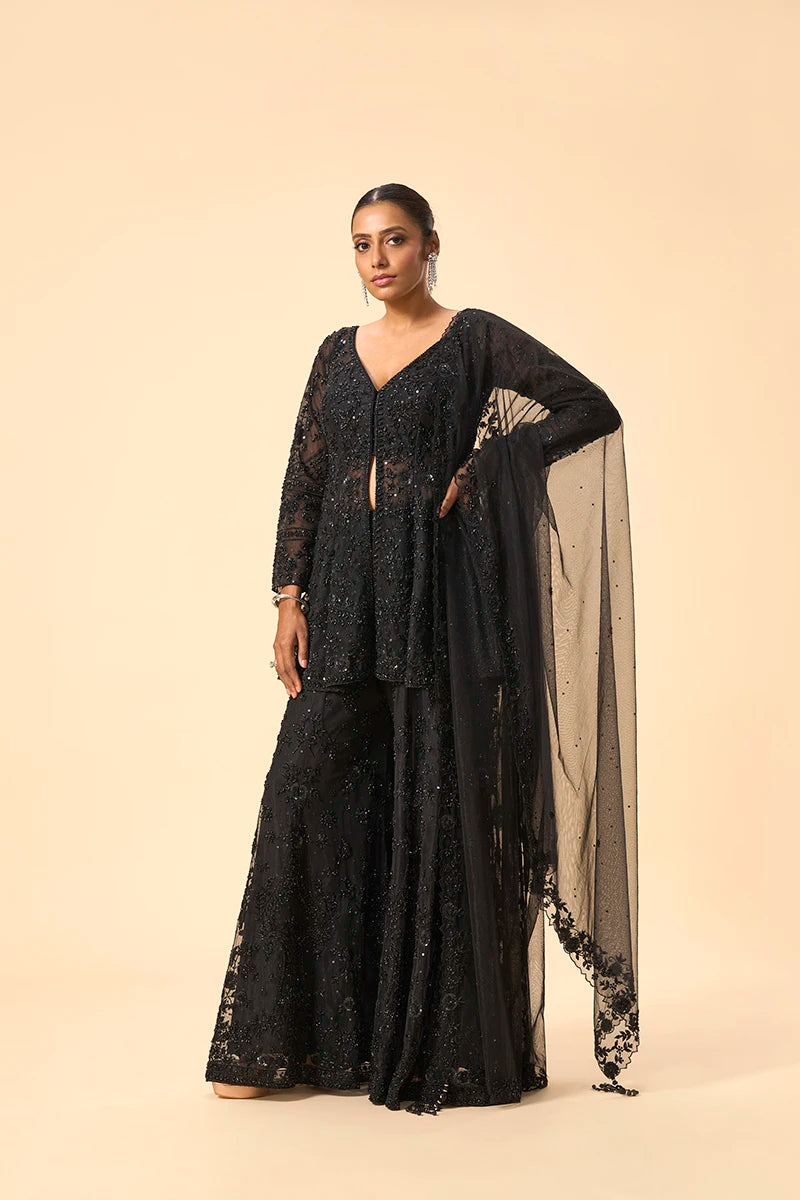 Black embelished sharara set