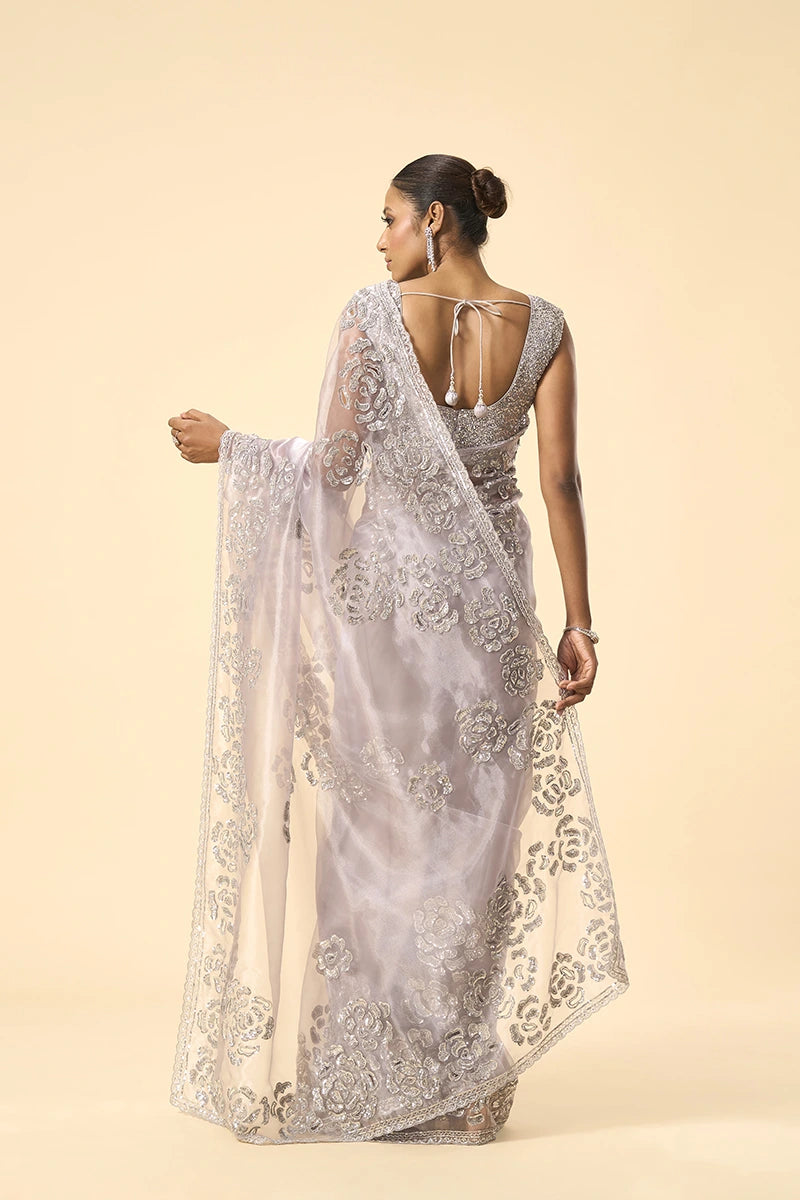 Silver Shimmer Glass Tissue Saree