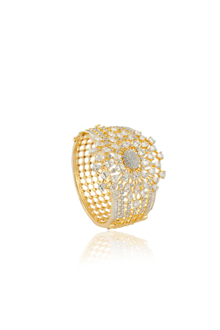 A closeup of an American diamond kada from BenzerWorld ethnicwear store.