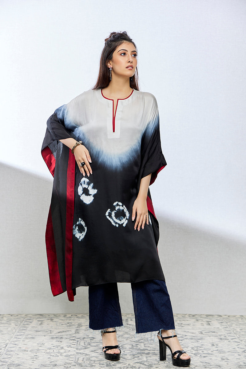 black and white tie and dye satin silk kurtis/tops