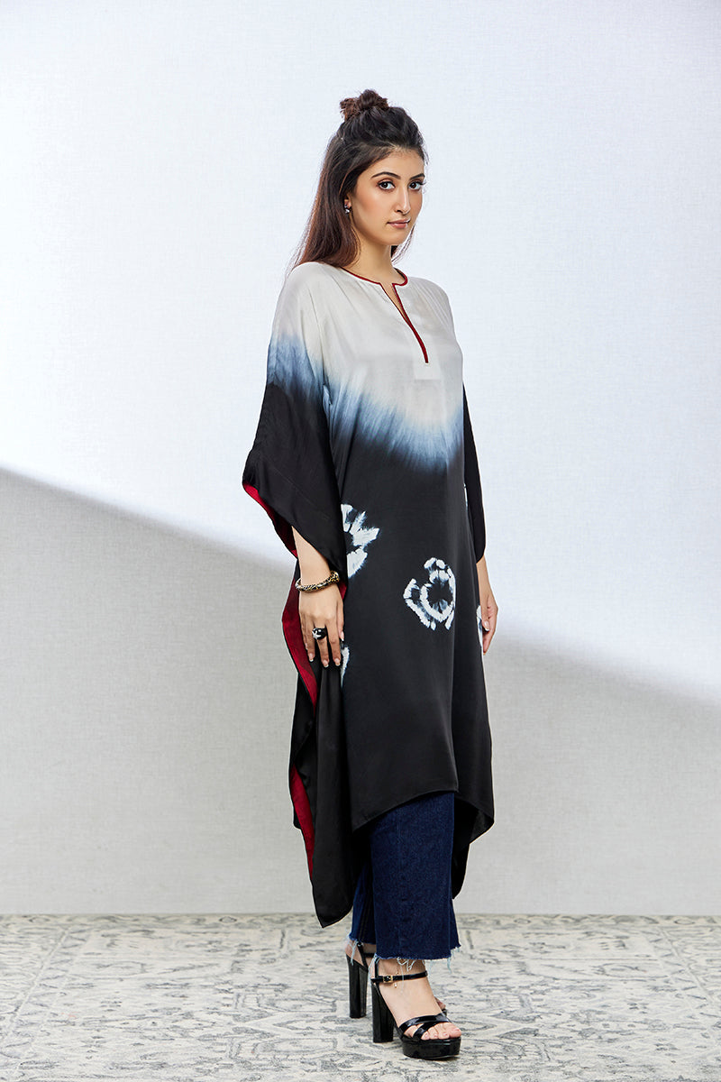 black and white tie and dye satin silk kurtis/tops