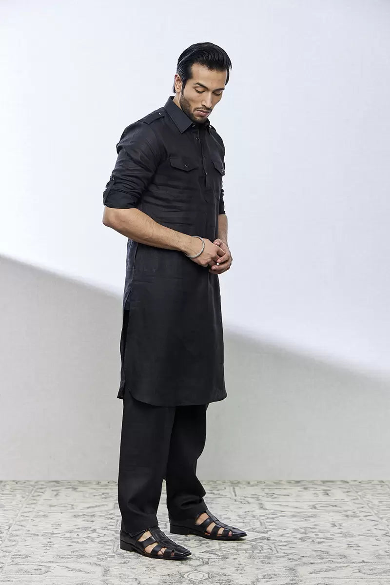 black linen kurta sets - benzerworld