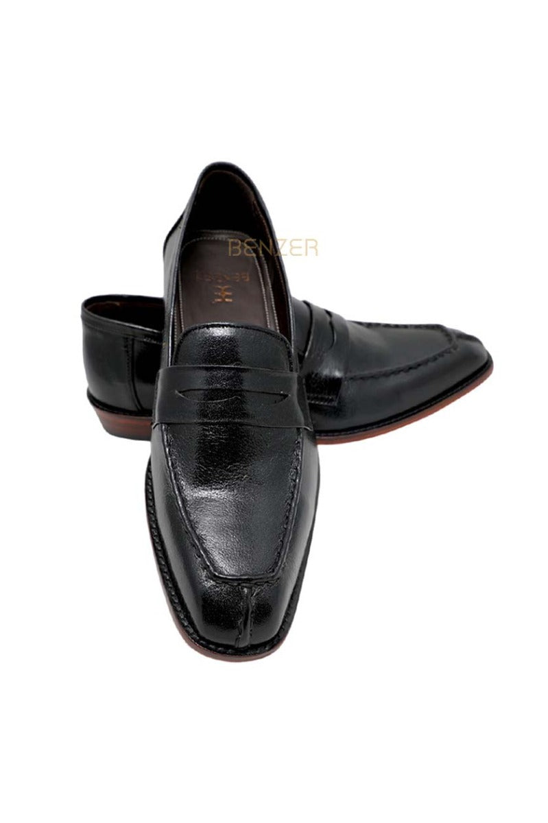 Black leather shoes from BenzerWorld ethnicwear store.