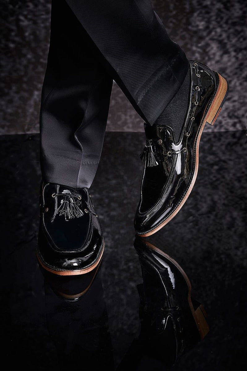 Black pure leather shoes from BenzerWorld ethnicwear store.