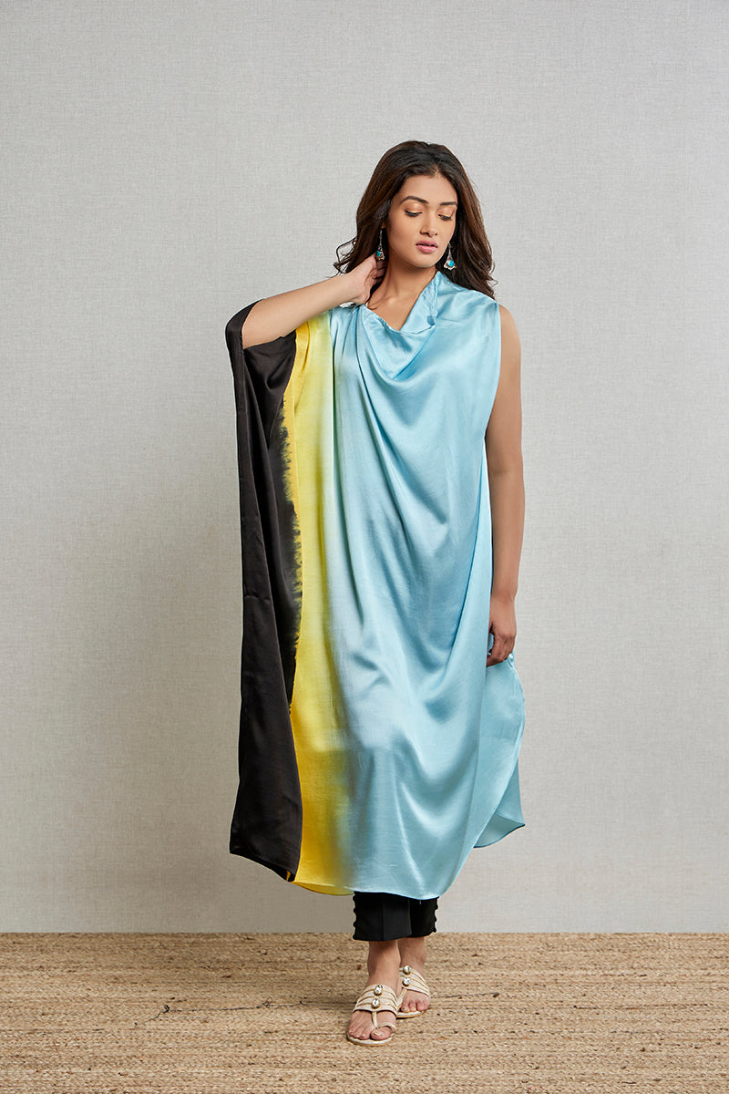 Blue Multi Color shaded Satin Silk Fancy Kurtis