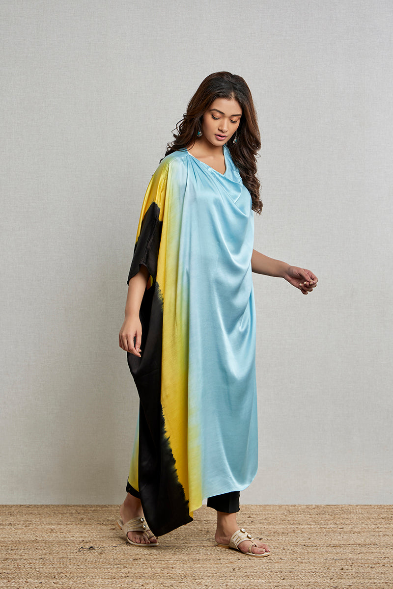 Blue Multi Color shaded Satin Silk Fancy Kurtis