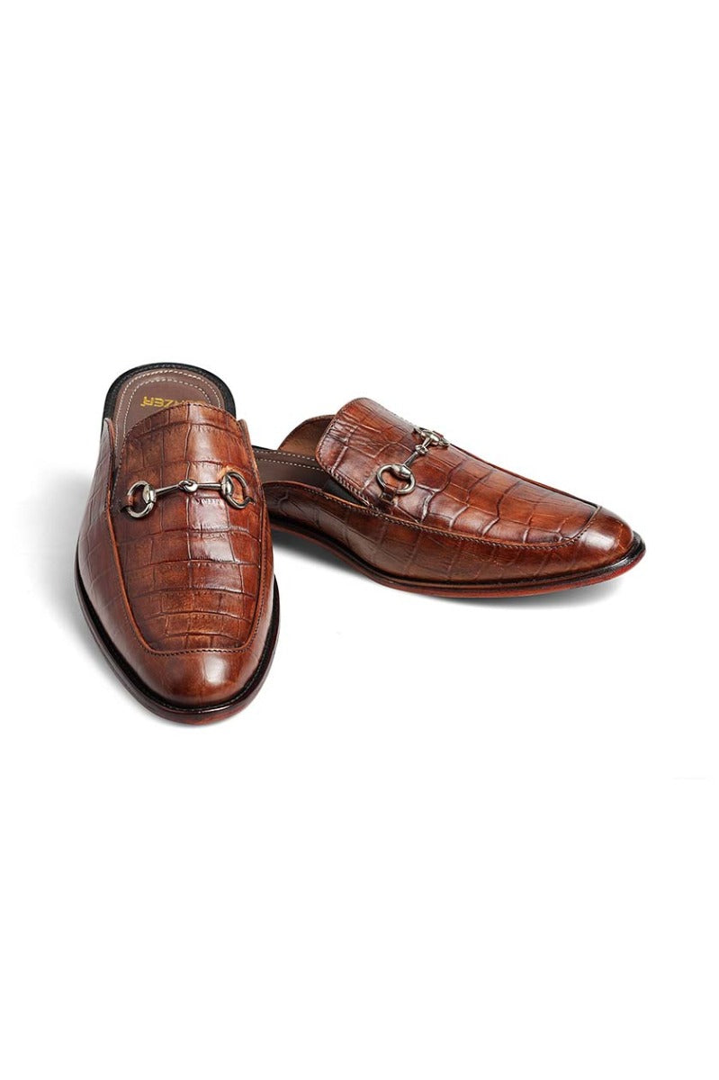 Brown leather open-style shoes from BenzerWorld ethnicwear store.