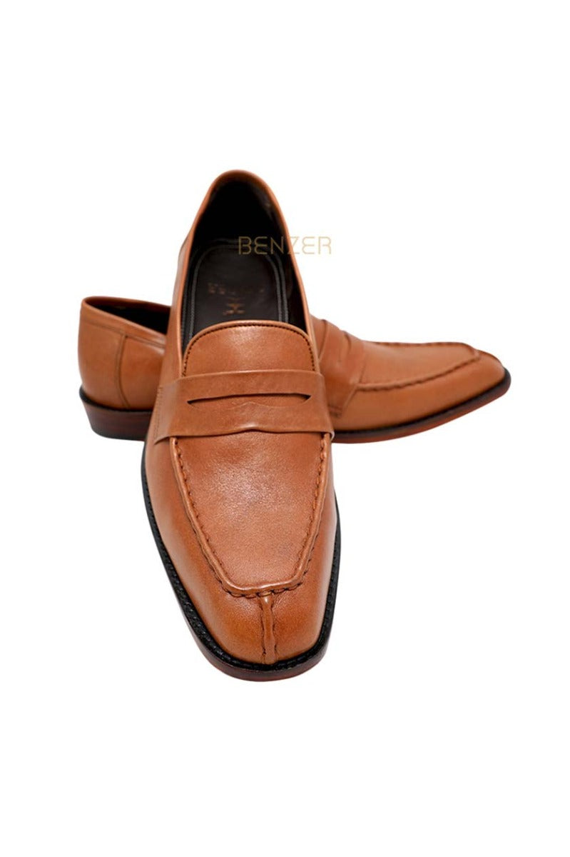 Tan leather shoes from BenzerWorld ethnicwear store.